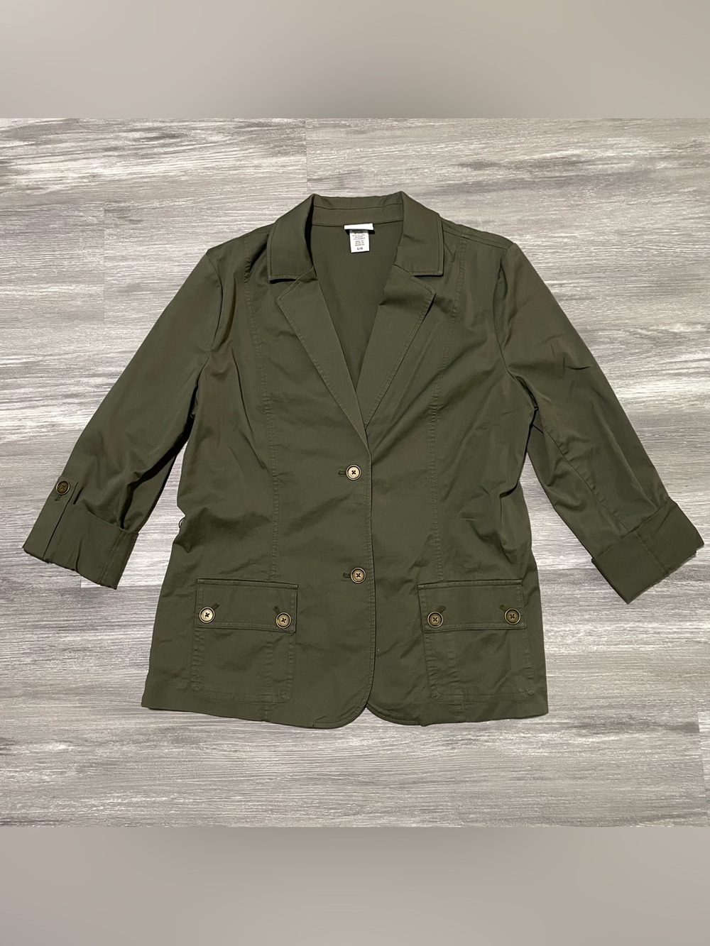 Jaclyn Smith Olive Green Utility Blazer Jacket Women's Large Career Core